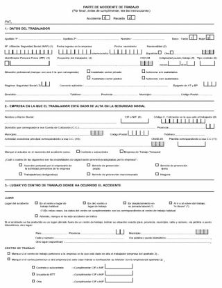 Imagen de un parte de accidente de trabajo.