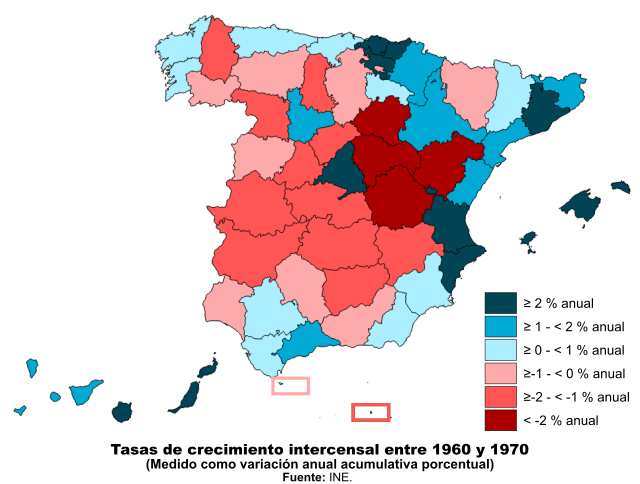 Crecimiento intercensal entre 1960 y 1970 Crecimiento intercensal entre 1960 y 1970