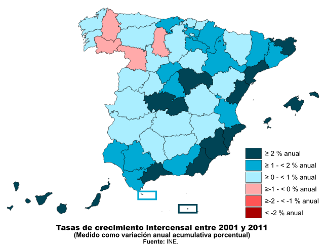 Crecimiento intercensal entre 2001 y 2011 Crecimiento intercensal entre 2001 y 2011