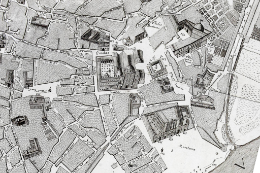 Entorno de la Plaza Nueva en el Plano de Olavide Entorno de la Plaza Nueva en el Plano de Olavide