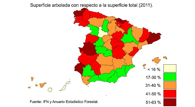Superficie arbolada con respecto a la superficie total Superficie arbolada con respecto a la superficie total